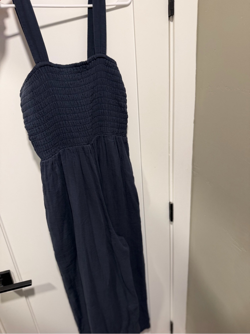 Quince Navy Smocked Wide-Leg Jumpsuit - Picture 5 of 5
